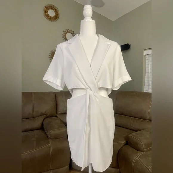 NWT Zara White Cut Out Mini Dress Sz L Summer Cocktail Party Event Trend Style - Picture 2 of 16